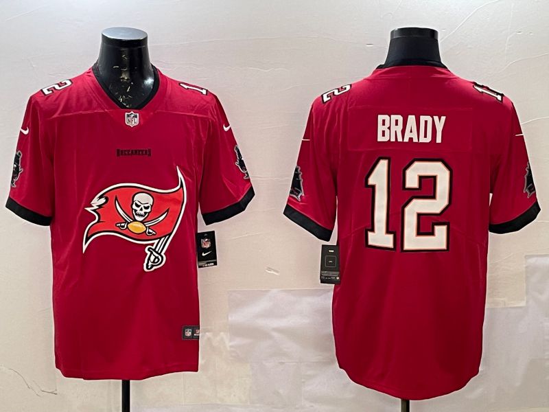 Men Tampa Bay Buccaneers #12 Brady Red Nike Team Logo 2025 NFL Jersey style 1->new england patriots->NFL Jersey